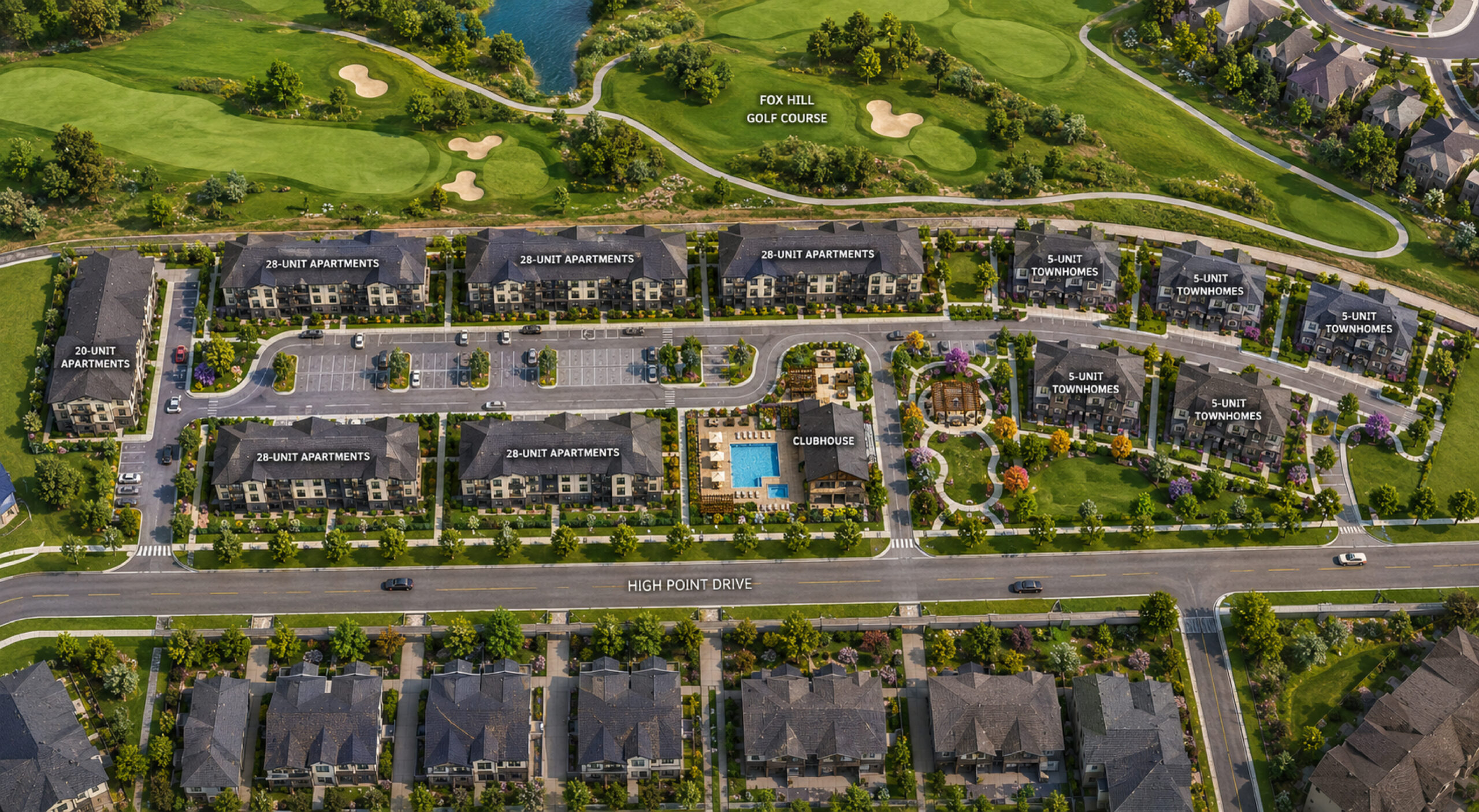 Conceptual site plan rendering of Livmark Communities and Hillside Commercial Group’s new 185-unit multifamily rental community in Longmont, Colorado — Fielder at Fox Hill.